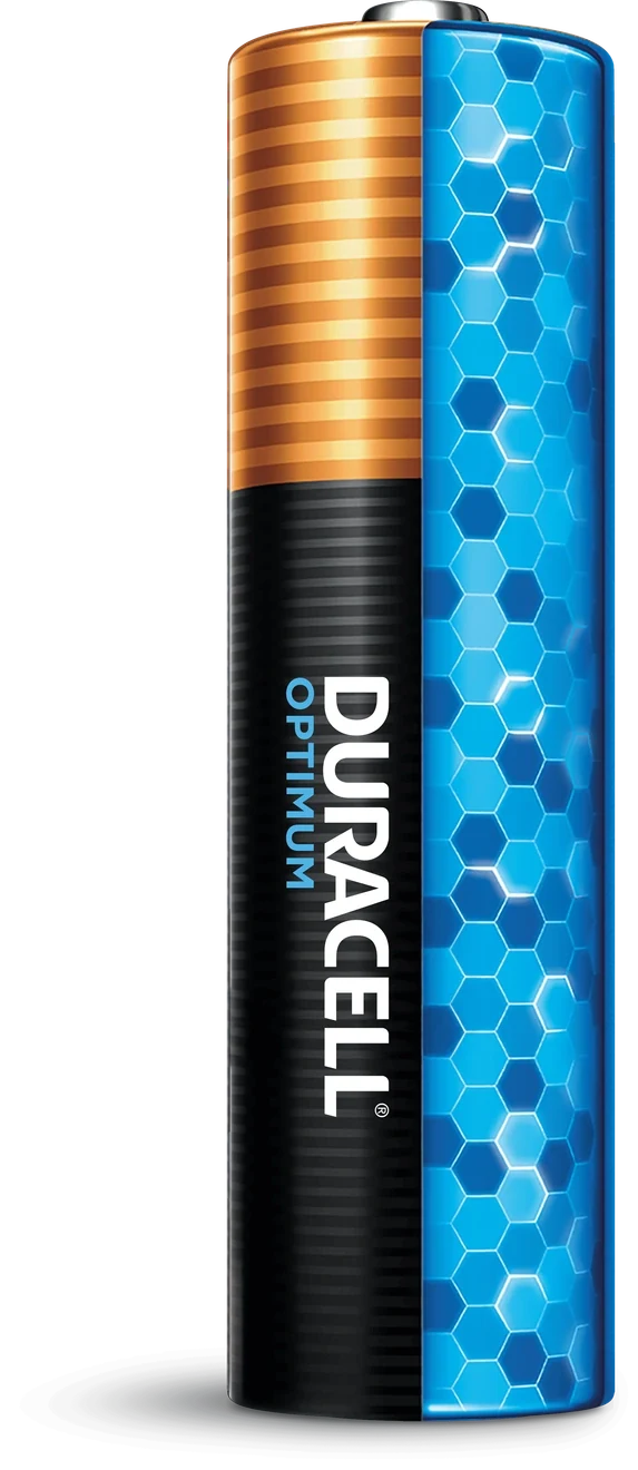 Duracell Optimum, rappresentazione promozionale ufficiale in sezione con esagoni blu