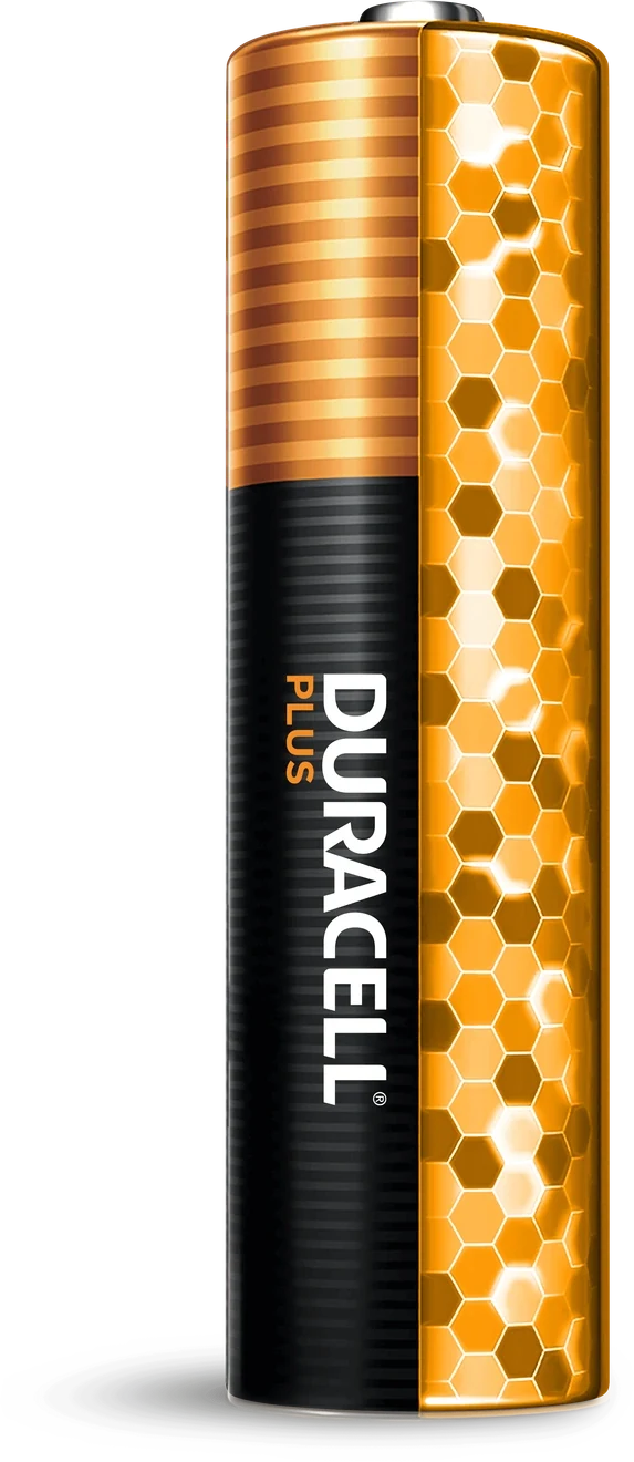 Duracell Plus, rappresentazione promozionale ufficiale in sezione con esagoni color ambra