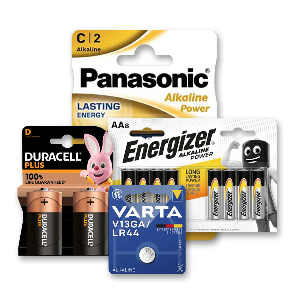 Batterie alcaline Duracell, Energizer, Panasonic e Varta