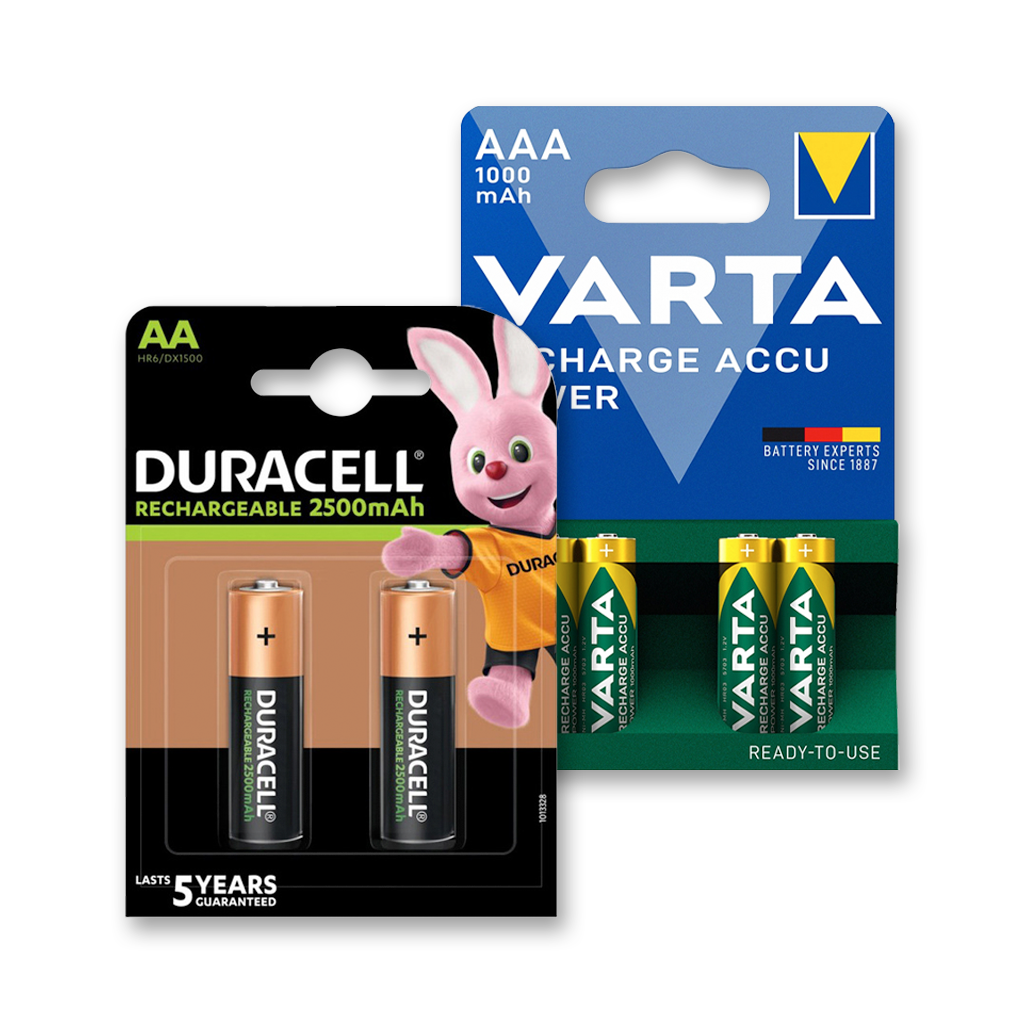 Batterie ricaricabili Duracell e Varta AA e AAA
