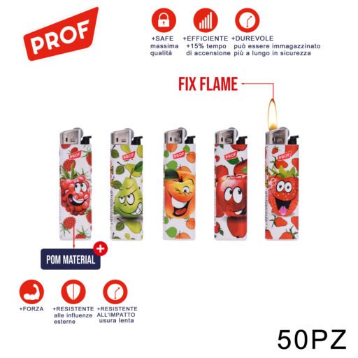 Art.40804578 Prof Accendino Fiamma Fissa Funny Fruits Conf.50Pz
