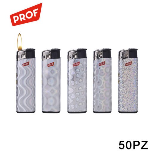 Art.40804637 Prof Accendino Fiamma Fissa Shiny Silver Conf.50Pz