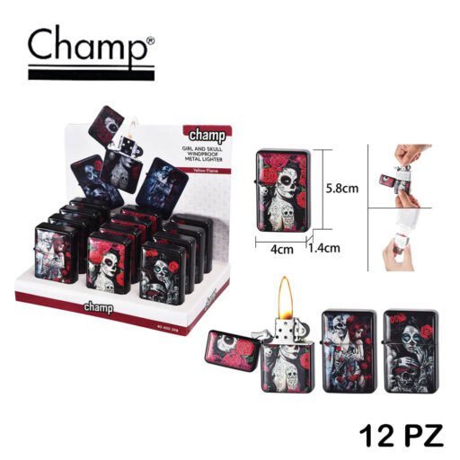 Art.40400398 Champ Girl And Skull Wp Flint Lighter Dl-12