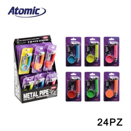 Art.0212744 Atomic Pipa Tabacco Con Grinder Blister 6 Colori Ass. Conf.24Pz