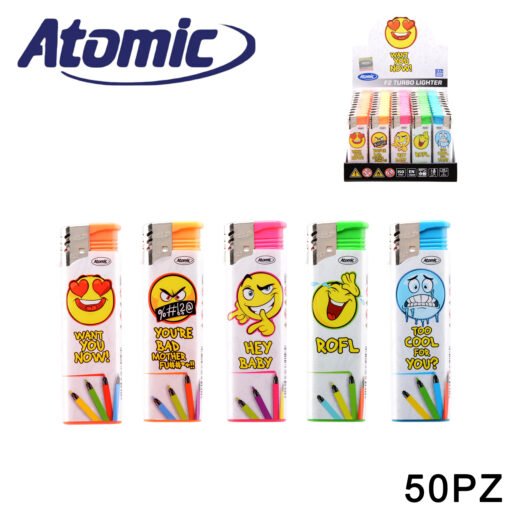 Art.3771009 Atomic Accendino Turbo F2 Emoijs Conf.50Pz