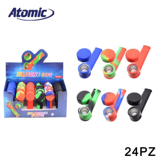 Art.0212761 Atomic Pipa Tabacco In Silicone Con Schermo In Metallo Multicolore Ass. Conf.24Pz