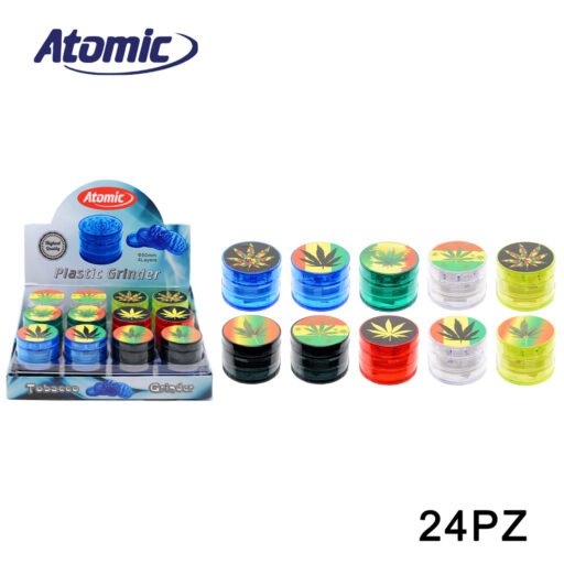 Art.0212512 Atomic Grinder In Plastica 4 Parti 6 Disegni Cannabis Conf.24Pz