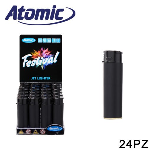 Art.3750001 Atomic Accendino Turbo Festival Gommato Nero Conf.24Pz