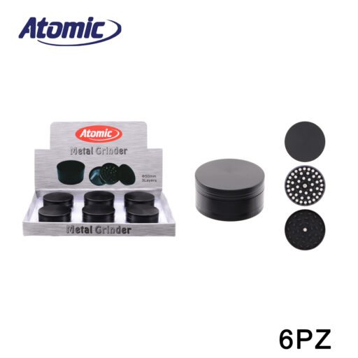 Art.0212525 Atomic Grinder In Metallo Ã50Mm 3 Parti Tutto Nero Conf.6Pz