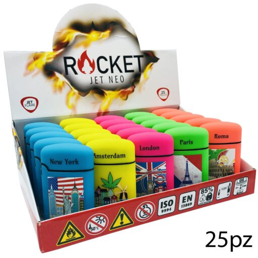 Art.8326301 Rocket Electronic Lighter Ricaricabile Neon Rubber City
