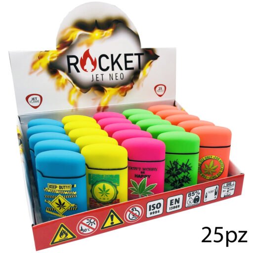 Art.8326302 Rocket Electronic Lighter Ricaricabile Neon Rubber Foglia