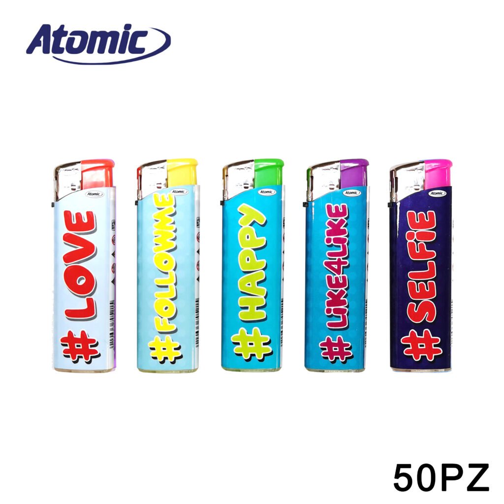 Art.3645130 Atomic Accendino F10 Hashtag Conf.50Pz