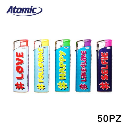 Art.3645130 Atomic Accendino F10 Hashtag Conf.50Pz