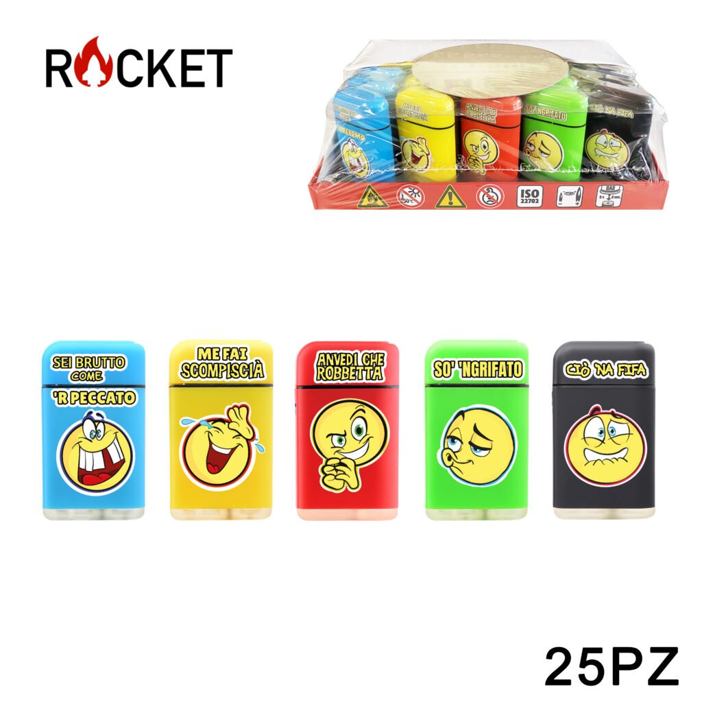 Art.8326317 Rocket Accendino Turbo Rubber Refillable Smiley 25Pz