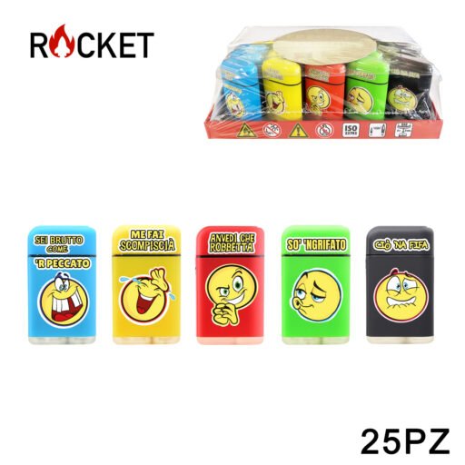 Art.8326317 Rocket Accendino Turbo Rubber Refillable Smiley 25Pz