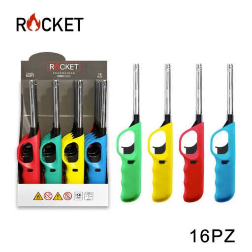 Art.8326011 Rocket Accendigas Cindy Softflame Refillable 4 Colori Assortiti Conf.16Pz
