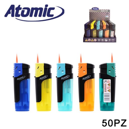 Art.3603303 8303305 Atomic Accendino Turbo Pierre Fiamma Rossa Semi Trasparente Conf.50Pz