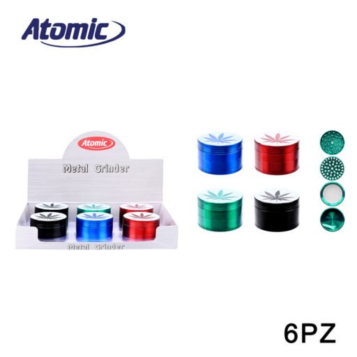 Art.0212580 Atomic Grinder In Metallo 4 Parti 52Mm Leaf Design Ass. Conf.6Pz