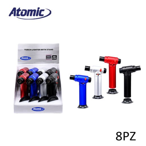 Art.4006760 Atomic Accendigas Turbo Fiamma Blu With Stand Metallic Ass. Conf.8Pz