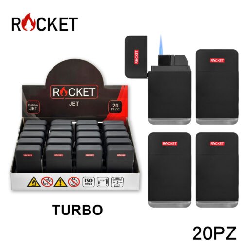 Art.8326256 Rocket Rubber Accendino Blu Turbo Nero 20Pz