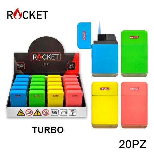 Art.8326257 Rocket Rubber Accendino Blu Turbo Neon Ass. 20Pz