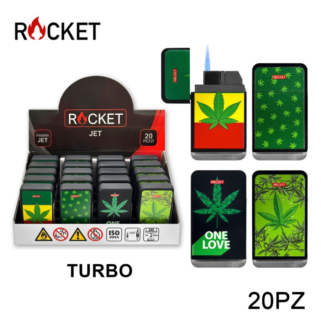 Art.8326260 Rocket Rubber Accendino Blu Turbo Black Cannabis 20Pz