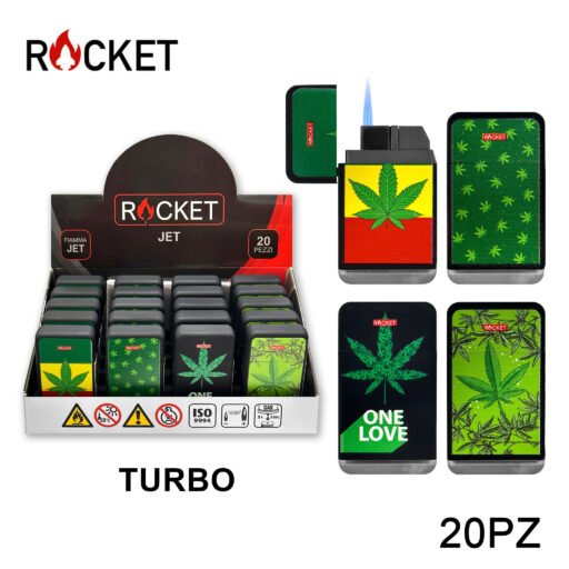 Art.8326260 Rocket Rubber Accendino Blu Turbo Black Cannabis 20Pz