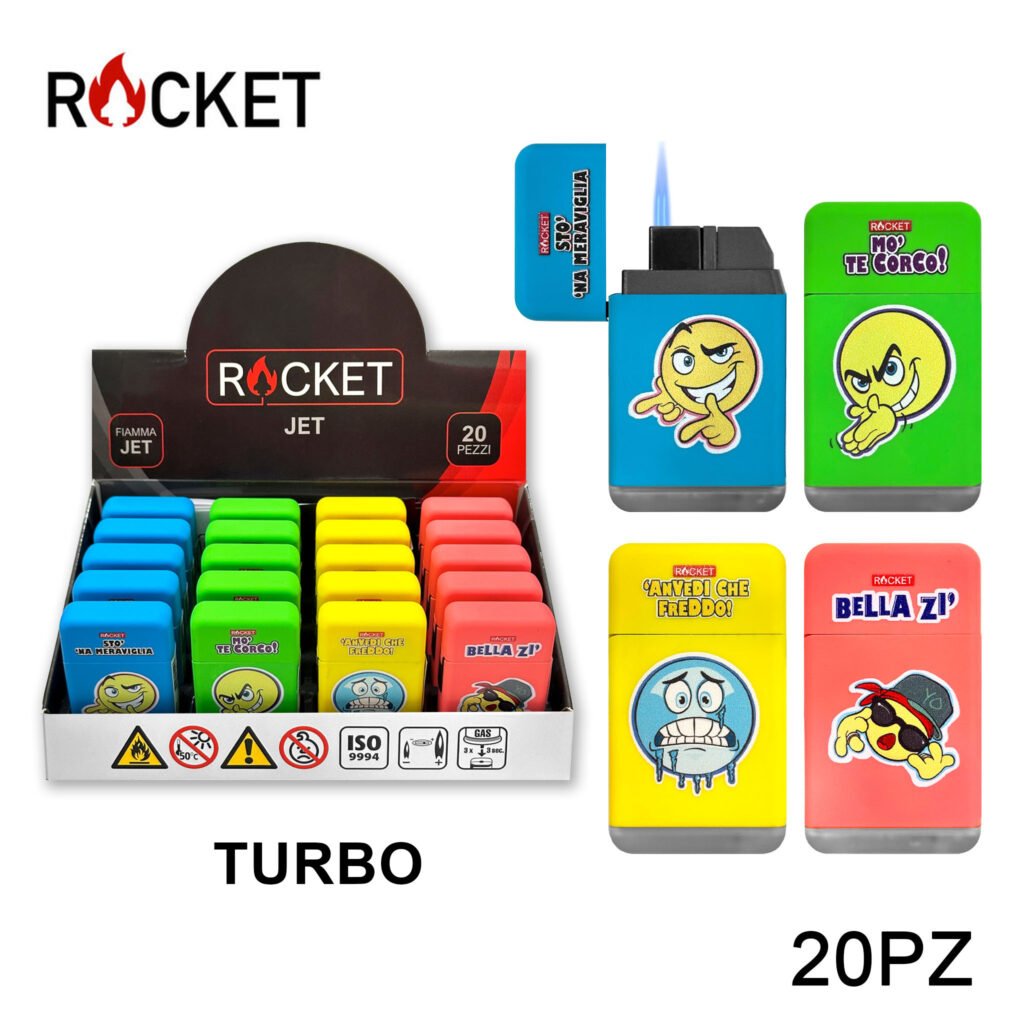 Art.8326263 Rocket Rubber Accendino Blu Turbo Neon Emoji 20Pz