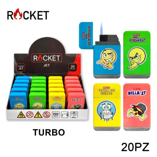 Art.8326263 Rocket Rubber Accendino Blu Turbo Neon Emoji 20Pz