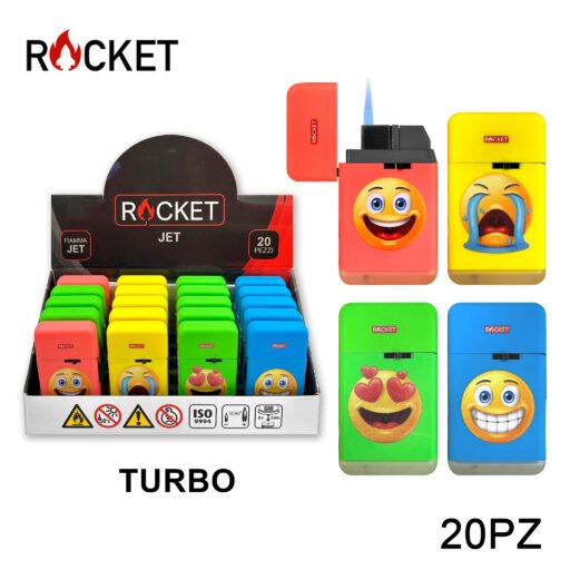 Art.8326272 Rocket Rubber Accendino Blu Turbo Neon Emoji2 20Pz