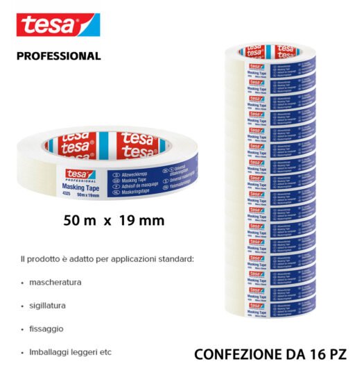 Tesa Nastro Mascheratura Professionale 50Mx19Mm Trasparente 16Pz