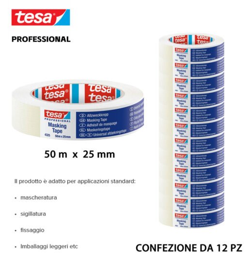 Tesa Nastro Mascheratura Professionale 50Mx25Mm Trasparente 12Pz