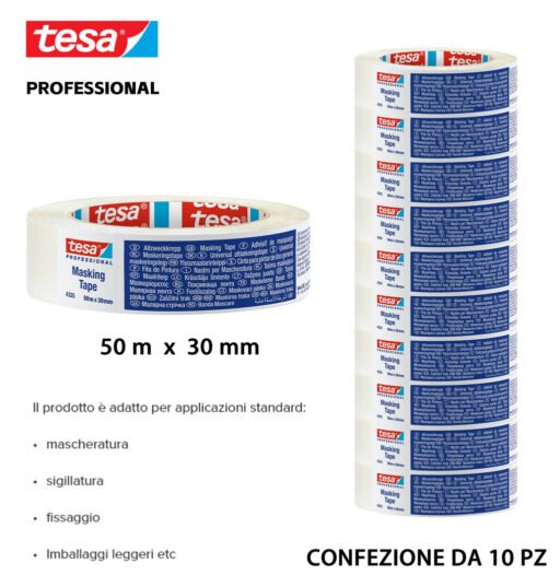 Tesa Nastro Mascheratura Professionale 50Mx30Mm Trasparente 10Pz