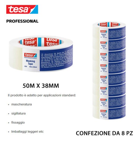 Tesa Nastro Mascheratura Professionale 50Mx38Mm Trasparente 8Pz