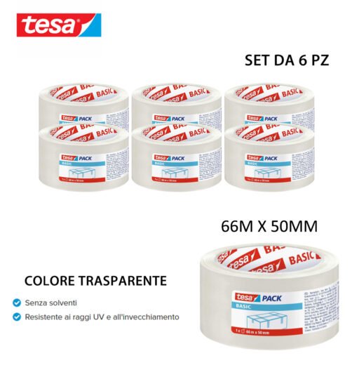 Tesa Nastro Imballo Basic Pp 66Mx50Mm Trasparente 6Pz