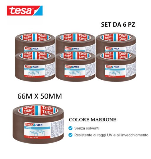 Tesa Nastro Imballo Basic Pp 66Mx50Mm Avana 6Pz