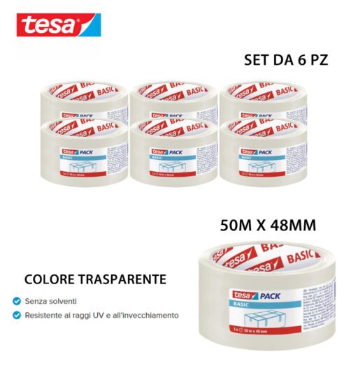 Tesa Nastro Imballo Basic Pp 50Mx48Mm Trasparente 6Pz