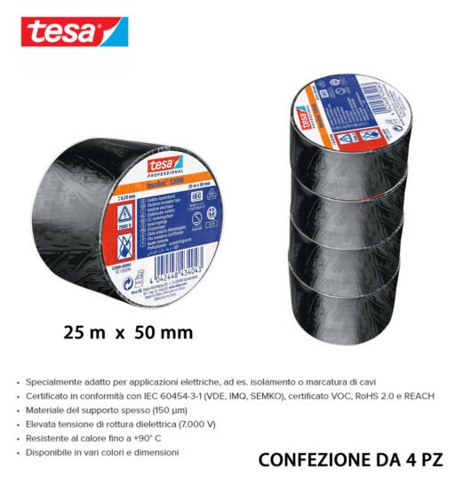Tesa Nastro Isolante Imq 25Mx50Mm Nero 4Pz