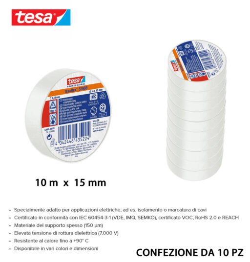 Tesa Nastro Isolante Imq 10Mx15Mm Bianco 10Pz