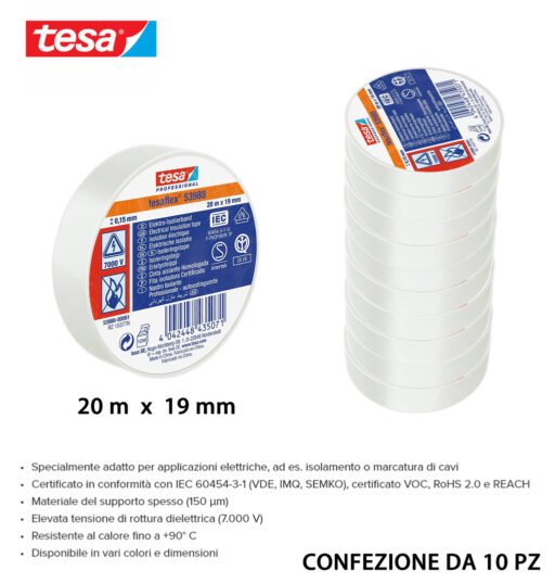Tesa Nastro Isolante Imq 20Mx19Mm Bianco 10Pz