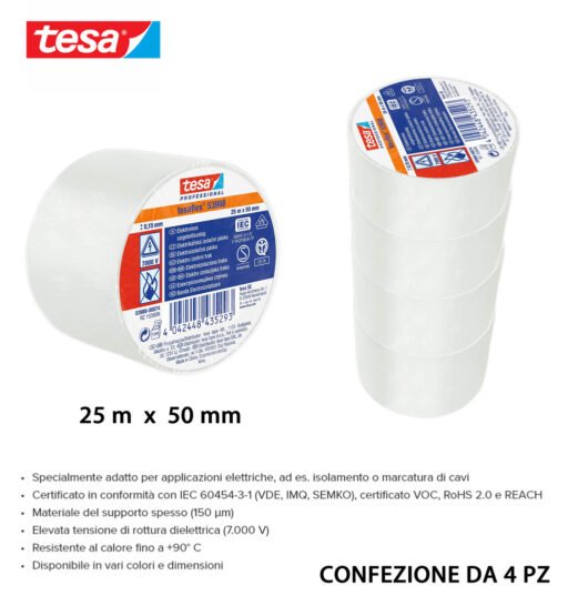 Tesa Nastro Isolante Imq 25Mx50Mm Bianco 4Pz