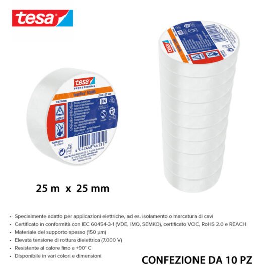 Tesa Nastro Isolante Imq 25Mx25Mm Bianco 10Pz