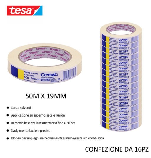 Tesa Comet Nastro Adesivo Carta 50Mx19Mm Avana 16Pz