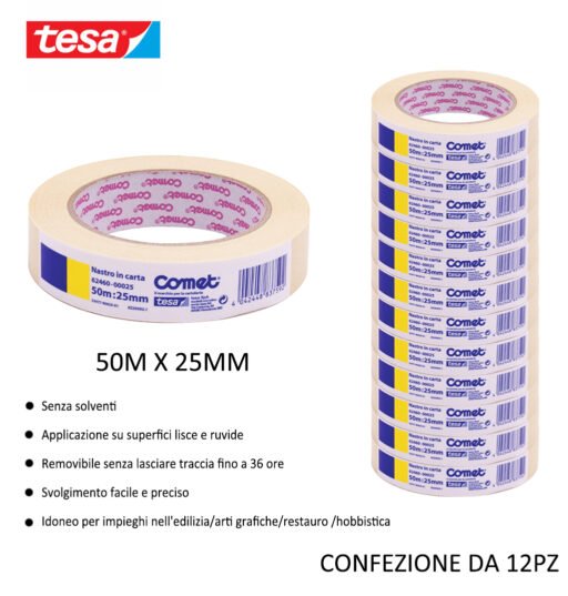 Tesa Comet Nastro Adesivo Carta 50Mx25Mm Avana 12Pz