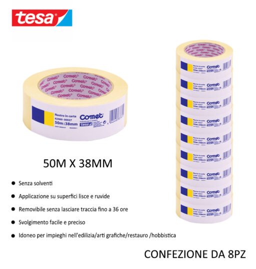 Tesa Comet Nastro Adesivo Carta 50Mx38Mm Avana 8Pz
