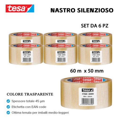 Tesa Nastro Pp Acrilic Silenzioso 66Mx50Mm Trasparente 6Pz