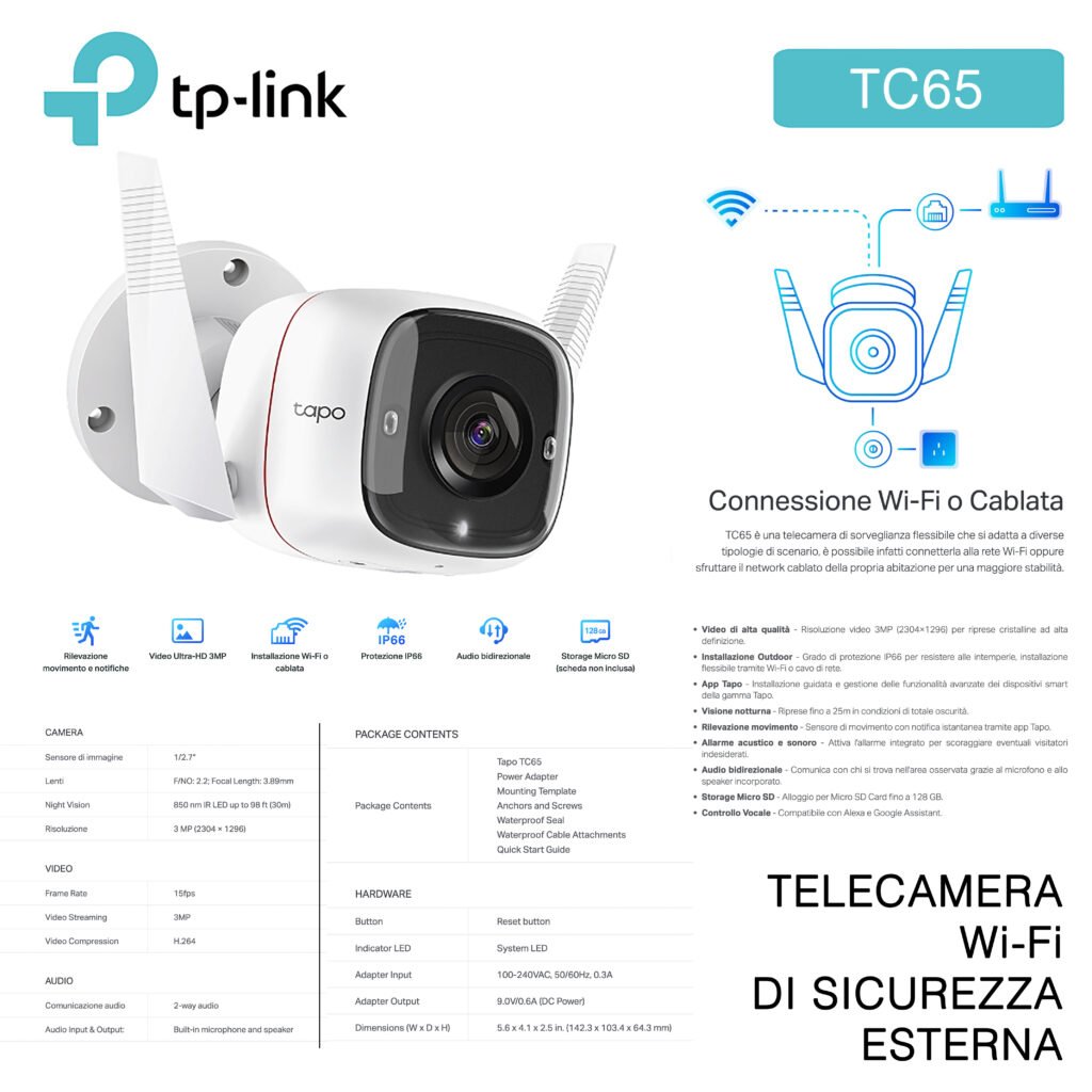 Telecamera Wi-Fi Sicurezza Esterna Tp-Link Art.Tc65 1Pz