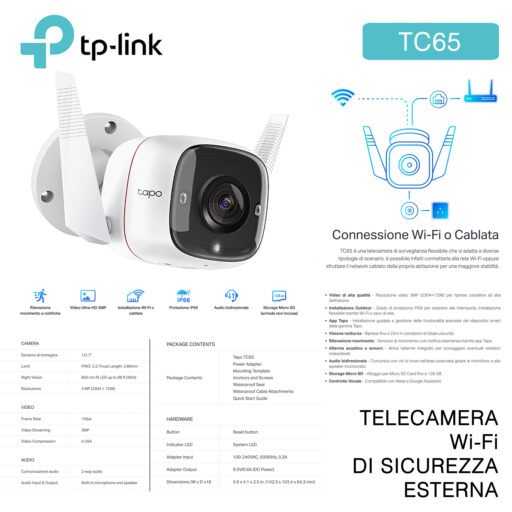 Telecamera Wi-Fi Sicurezza Esterna Tp-Link Art.Tc65 1Pz