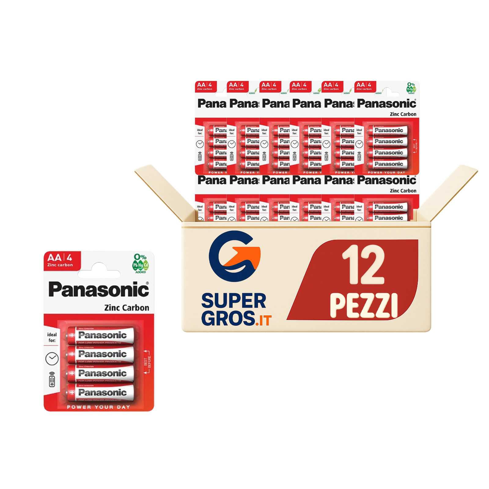 Panasonic Batterie AA ZINC CARBON 48 Pezzi