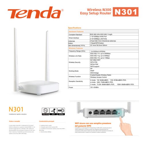 Router Wirelwss N300 Tenda Art.N301 Pz1